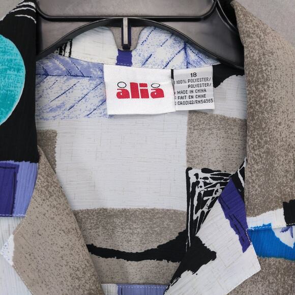 Vtg 90s-Y2K Alia Women's Plus 18 Retro Funky Print Button Up Shirt Blouse Artsy - Picture 2 of 6